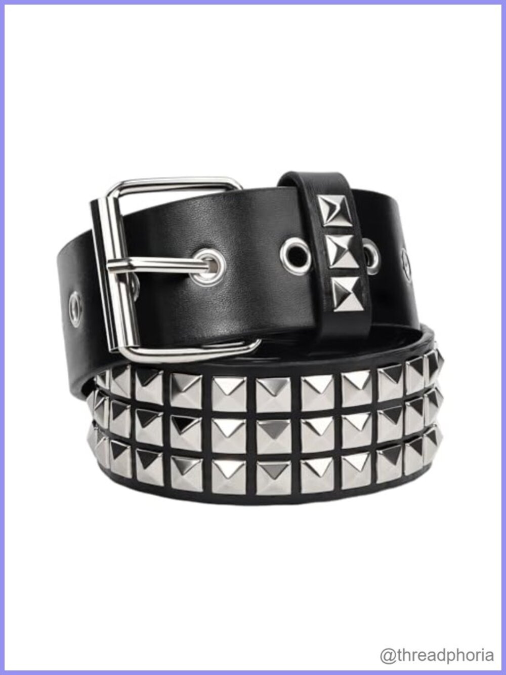 Pyramid Studded Faux Leather Belt Silver Buckle Adjustable Goth Punk
